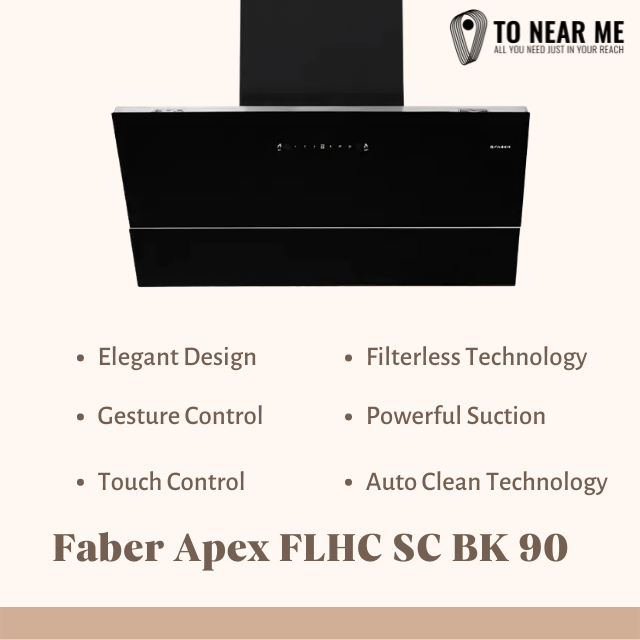 Faber Apex FLHC SC BK 90 Auto Clean Wall Mounted Chimney(Black, Silver 1500 CMH)